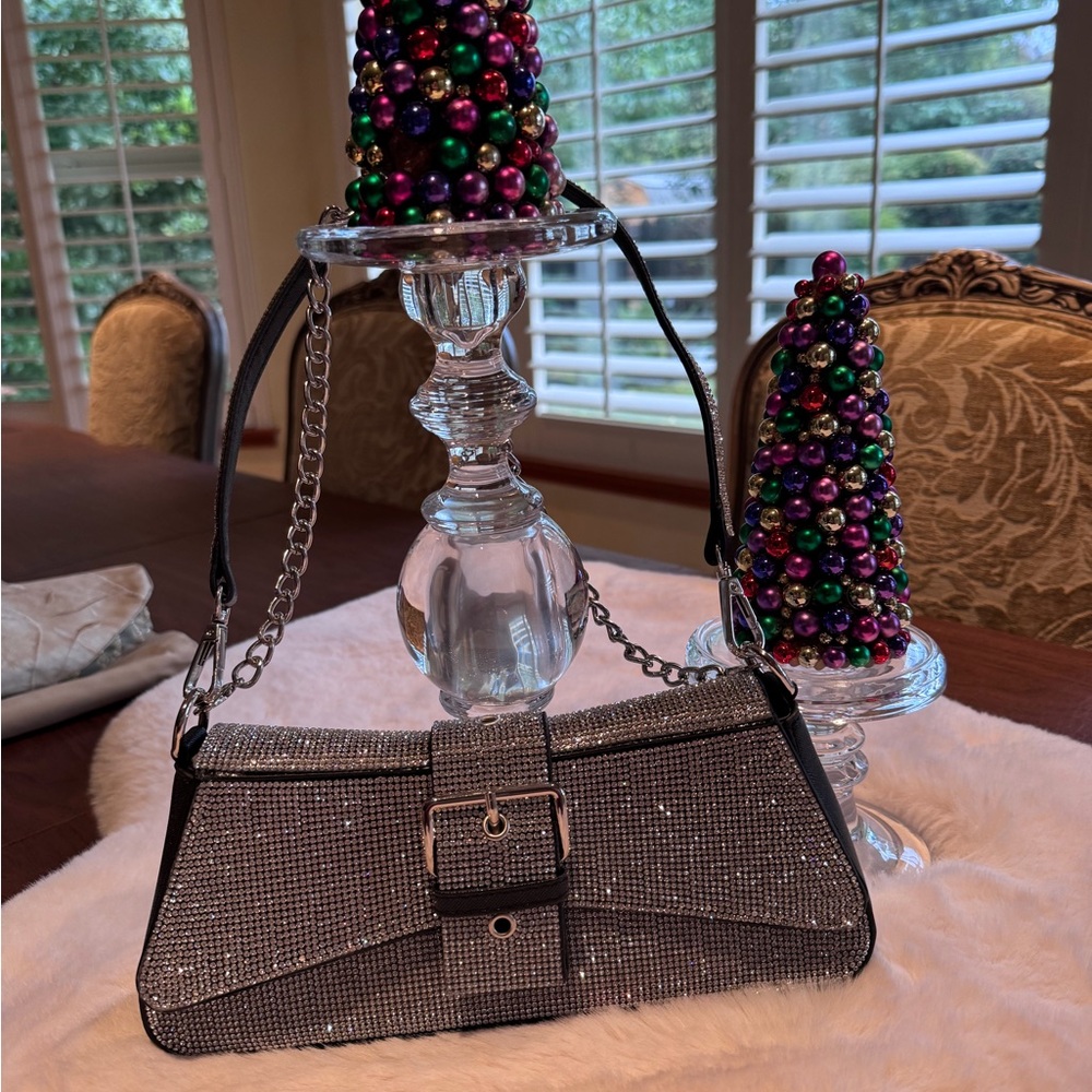 Chic Black Rhinestone Shoulder Purse